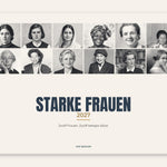 Titelblatt des Wandkalenders „Starke Frauen 2027“ mit den Porträts aller zwölf Frauen