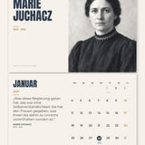 Kalenderblatt Januar 2027: Marie Juchacz, darunter Monatsübersicht mit Zitat