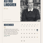 Kalenderblatt November 2027: Astrid Lindgren, darunter Monatsübersicht mit Zitat