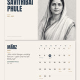 Kalenderblatt März 2027: Savitribai Phule, darunter Monatsübersicht mit Zitat