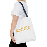 "Real Leaders Share Credit" – Tote Bag über Leadership & Verantwortung