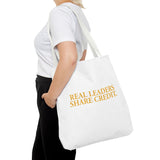 "Real Leaders Share Credit" – Tote Bag über Leadership & Verantwortung