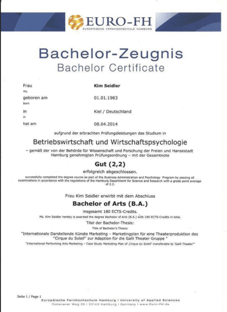 Bachelor Degree Kim Seidler